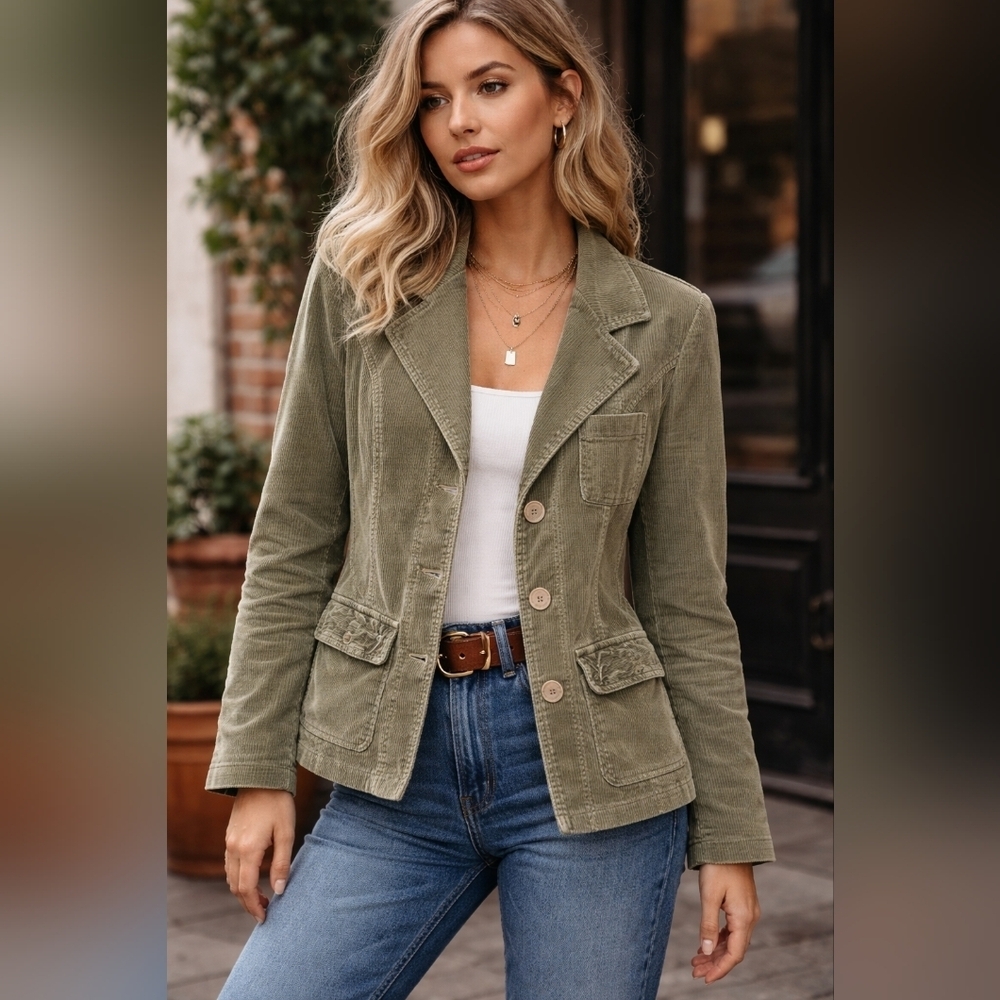 Vintage Z. Cavaricci Corduroy Blazer Olive Green Jacket 90s Tailored Grunge M